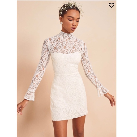 Long Sleeve Ivory White Lace Mini Dress 